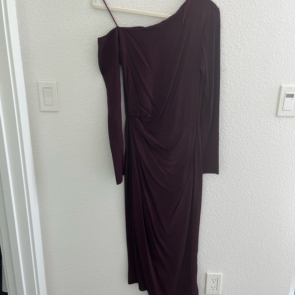Reiss Asymmetrical Ruched Burgundy Sheath Dress